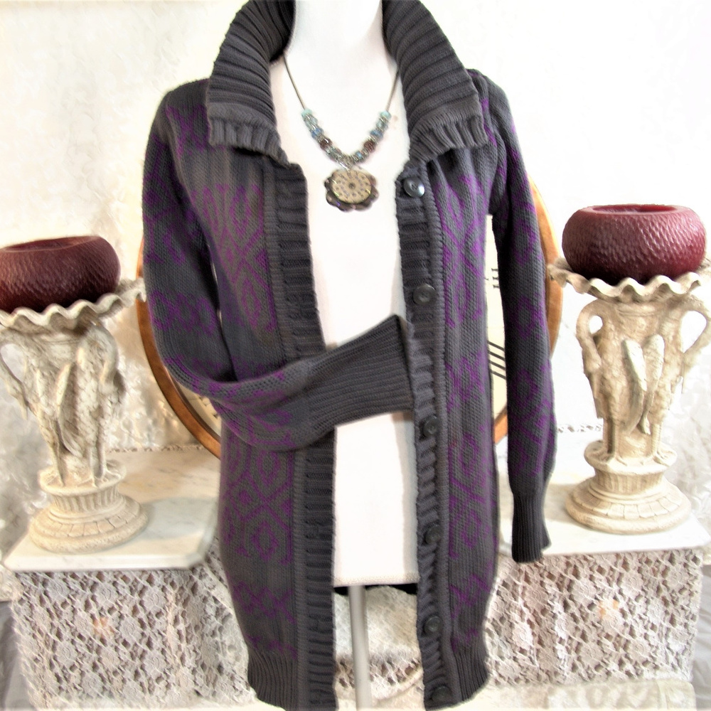 MOSSIMO Sweater cardigan long purple/grey womens S